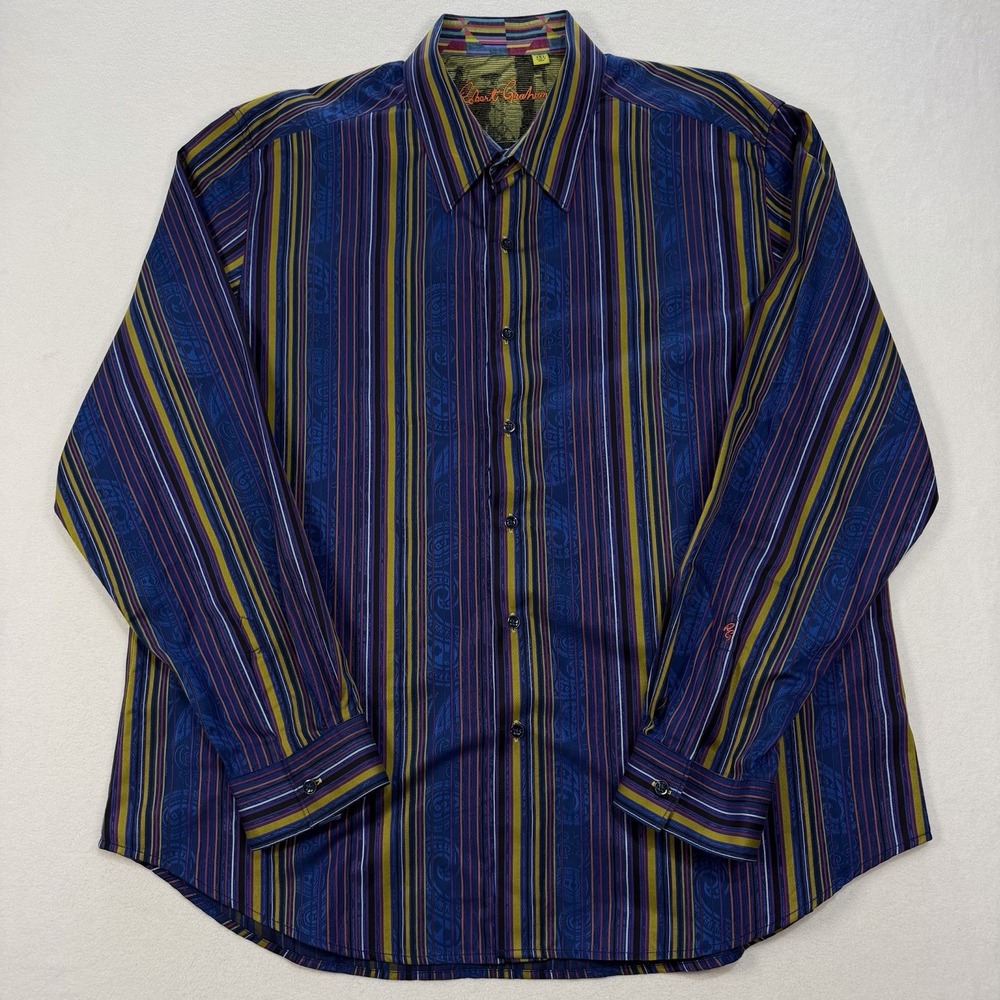 Robert Graham Mens‎ 3XL Blue Classic Fit Striped Flip Cuff Long Sleeve Shirt - Picture 2 of 5